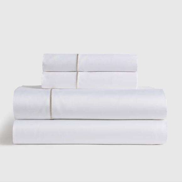 Quince Organic Cotton White Sateen Embroidered Sheets & Shams! Queen (723)(READ)